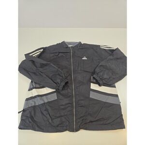 VTG Adidas Jacket Men's Medium Black Gray Hooded Full Zip Nylon Windbreaker